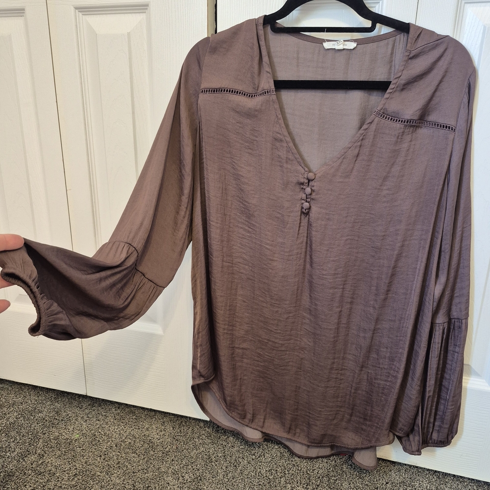 Maurices Purple Brown Long Sleeve Relaxed Blouse